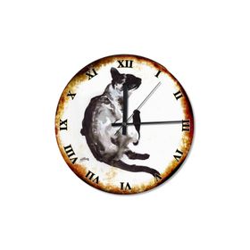 Tablomega SAAT-489-30 Keyifli Kara Kedi Roma Rakamlı Desenli 30 cm Çap Duvar Saati