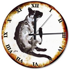 Tablomega SAAT-489-30 Keyifli Kara Kedi Roma Rakamlı Desenli 30 cm Çap Duvar Saati