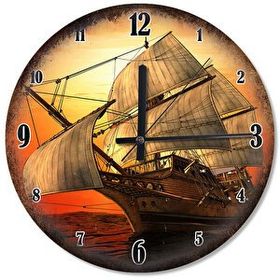 Tablomega SAAT-566-50 Yelkenleri Dolu Gemi Analog 50cm Çap Duvar Saati