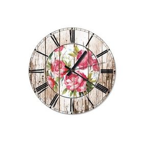 Tablomega SAAT-603-50 Pembe Güller Ahşap Görünümlü Zemin Şekilli 50cm Çap Duvar Saati