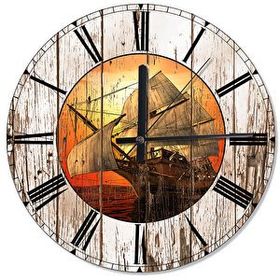 Tablomega SAAT-639-30 Yelkenleri Dolu Gemi Dekoratif 30cm Çap Duvar Saati