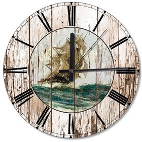 Tablomega SAAT-64-50 Üç Direkli Kliper Gemi Ahşap 50cm Çap Duvar Saati