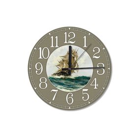 Tablomega SAAT-67-50 Üç direkli Mavna Denizde Ahşap 50 cm Çap Duvar Saati