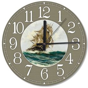 Tablomega SAAT-67-50 Üç direkli Mavna Denizde Ahşap 50 cm Çap Duvar Saati