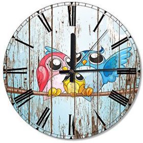 Tablomega Saat-72-50 Şişman Kuşlar Ahşap 50 Cm Çap Duvar Saati