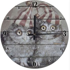 Tablomega Yeni Yıl Partisindeki Yavru Baykuşlar Sessiz 30x30 cm Duvar Saati