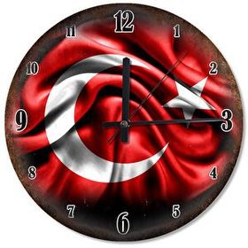Tablomega Zeminde Dalgalı Türk Bayrağı Desenli 30x30 cm Duvar Saati