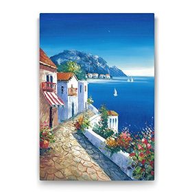 Tabloshop Çiçekli Ev Manzara Yağlıboya 40x60 cm Tablosu