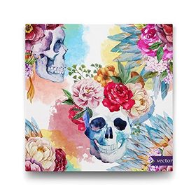 Tabloshop Çiçekli Kuru Kafalar 80x80 cm Tablo