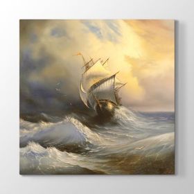 Tabloshop Dalgalı Denizde Gemi 60x60 cm Tablo