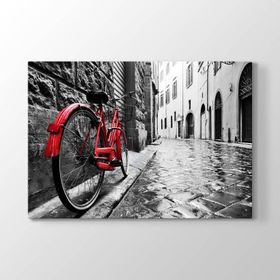 Tabloshop Dar Sokakta Kırmızı Bisiklet 45x30 cm Tablo