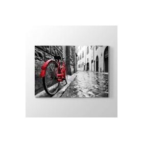 Tabloshop Dar Sokakta Kırmızı Bisiklet 45x30 cm Tablo