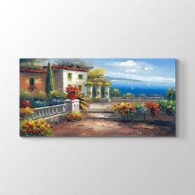 Tabloshop Deniz Manzarası ve Ev 100x50 cm Tablo