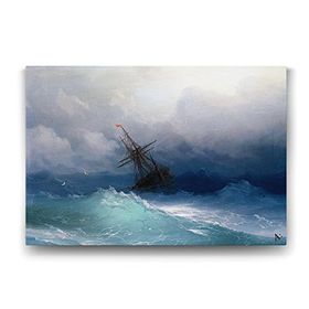 Tabloshop Ivan Ayvazovski Fırtınalı Denizde Gemi 100x70 cm Kanvas Tablo
