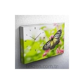 Tabloshop Kelebek Saat 45X30cm Kanvas Tablo