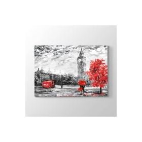 Tabloshop Kırmızı Ağaç ve Saat Kulesi 125x80 cm Tablo