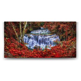Tabloshop Kırmızı Ağaçlar ve Şelale 140x70 cm Tablo