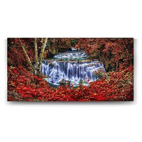 Tabloshop Kırmızı Ağaçlar ve Şelale 140x70 cm Tablo
