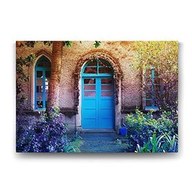 Tabloshop Mavi Kapı ve Pencereli Ev 90x60 cm Tablo