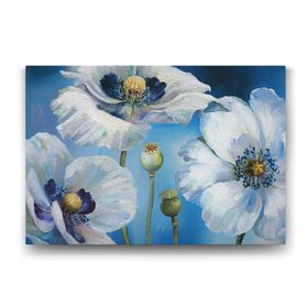 Tabloshop Mavi Zeminli Beyaz Çiçekler 75x50 cm Tablo