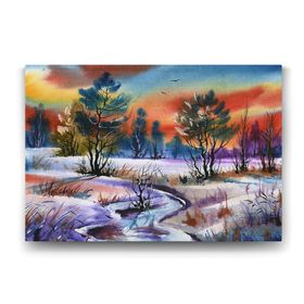 Tabloshop Sulu Boya Kar Manzarası 100x70 cm Tablo