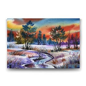 Tabloshop Sulu Boya Kar Manzarası 100x70 cm Tablo