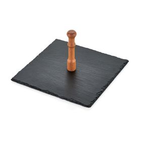 Taboo TAB-1132 Ahşap Saplı Orta Kare Arduvaz Taşlı Sunum Tepsisi