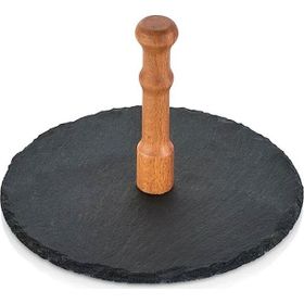 Taboo TAB 1134 Ahşap Saplı Orta Yuvarlak Arduvaz Taşlı Sunum Tahtası