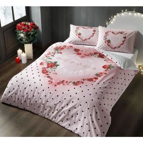 Taç 3745 Ranforce Lover Pembe Çift Kişilik Nevresim Takımı