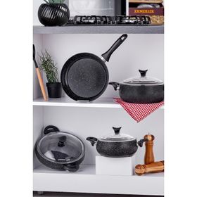 Taç 3819 Mastercook Tombik 7 Parça Granit Güveç Siyah Tencere Seti