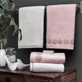Taç Bambu Clemita Pembe Ekru Hamam Seti