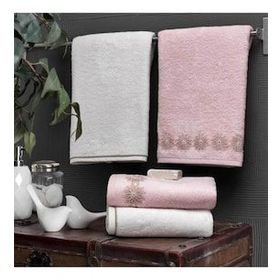 Taç Bambu Clemita Pembe Ekru Hamam Seti