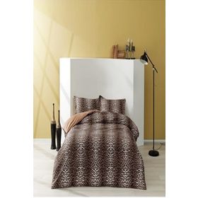 Taç Deluxe Leopard Kahverengi Pamuk - Saten Çift Kişilik Nevresim Takımı