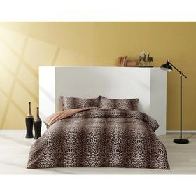 Taç Deluxe Leopard Kahverengi Pamuk - Saten Çift Kişilik Nevresim Takımı