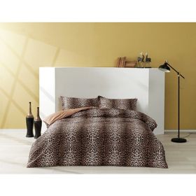 Taç Deluxe Leopard Kahverengi Pamuk - Saten Çift Kişilik Nevresim Takımı