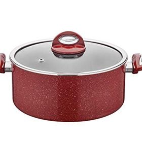 Taç Granit 32 cm 3.4 mm Isıya Dayanıklı Bakalit Kulp Cam Kapak Derin Tencere