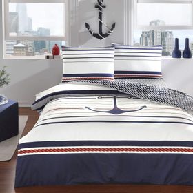 Taç Harbor Ranforce Marin Desenli %100 Pamuk Lacivert Çift Kişilik Nevresim Takımı