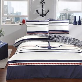Taç Harbor Ranforce Marin Desenli %100 Pamuk Lacivert Çift Kişilik Nevresim Takımı
