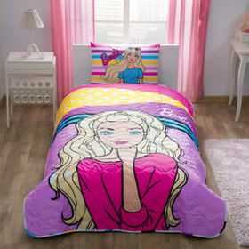 Taç Lisanslı Barbie Pembe Tek Kişilik Yatak Örtüsü