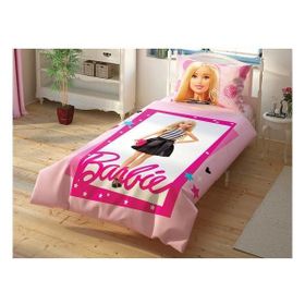 Taç Lisanslı Barbie Pembe Tek Kişilik Yatak Örtüsü