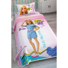 Taç Lisanslı Barbie Pembe Tek Kişilik Yatak Örtüsü