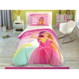 Taç Lisanslı Barbie Pembe Tek Kişilik Yatak Örtüsü