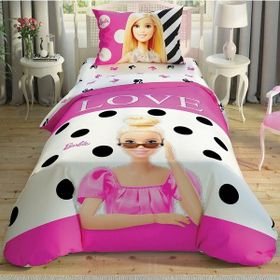 Taç Lisanslı Barbie Pembe Tek Kişilik Yatak Örtüsü