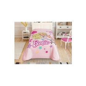 Taç Lisanslı Barbie Pembe Tek Kişilik Yatak Örtüsü