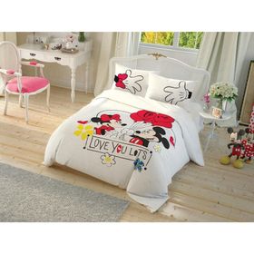 Taç Lisanslı Çek Canlandır Minnie ve Mickey Çift Kişilik Nevresim Takımı