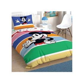 Taç Lisanslı Disney Mickey Mouse Rainbow Pamuk Tek Kişilik Nevresim Takımı