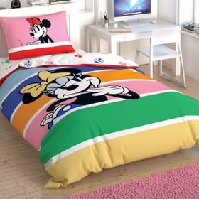 Taç Lisanslı Disney Minnie Mouse Rainbow Pamuk Tek Kişilik Nevresim Takımı