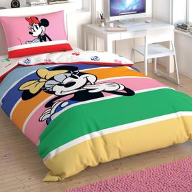 Taç Lisanslı Disney Minnie Mouse Rainbow Pamuk Tek Kişilik Nevresim Takımı