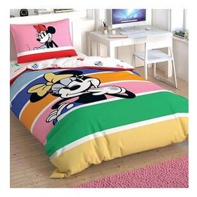 Taç Lisanslı Disney Minnie Mouse Rainbow Pamuk Tek Kişilik Nevresim Takımı