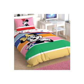 Taç Lisanslı Disney Minnie Mouse Rainbow Pamuk Tek Kişilik Nevresim Takımı